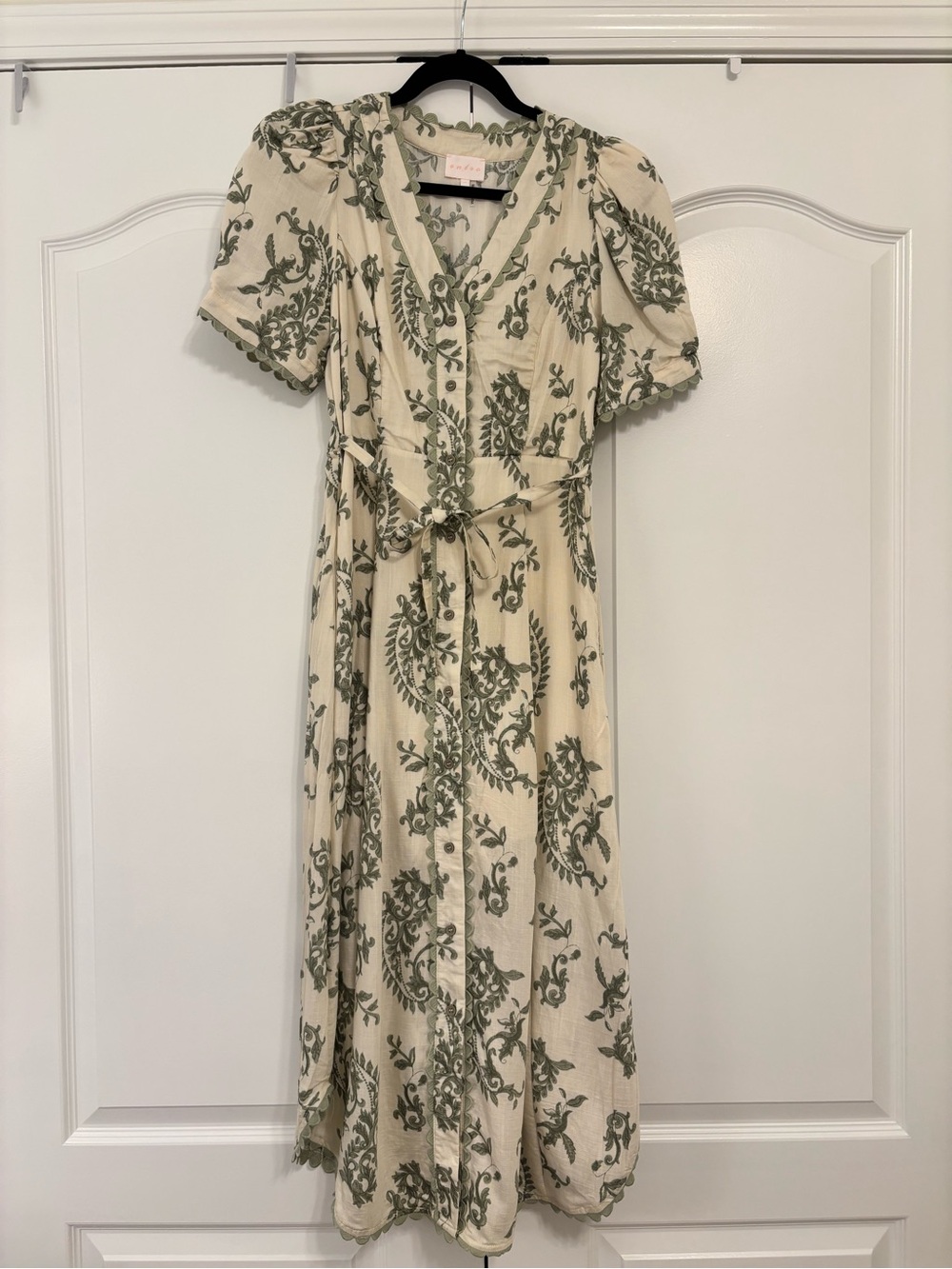 Entro Cream Maxi Dress with Olive Floral Paisley Print
